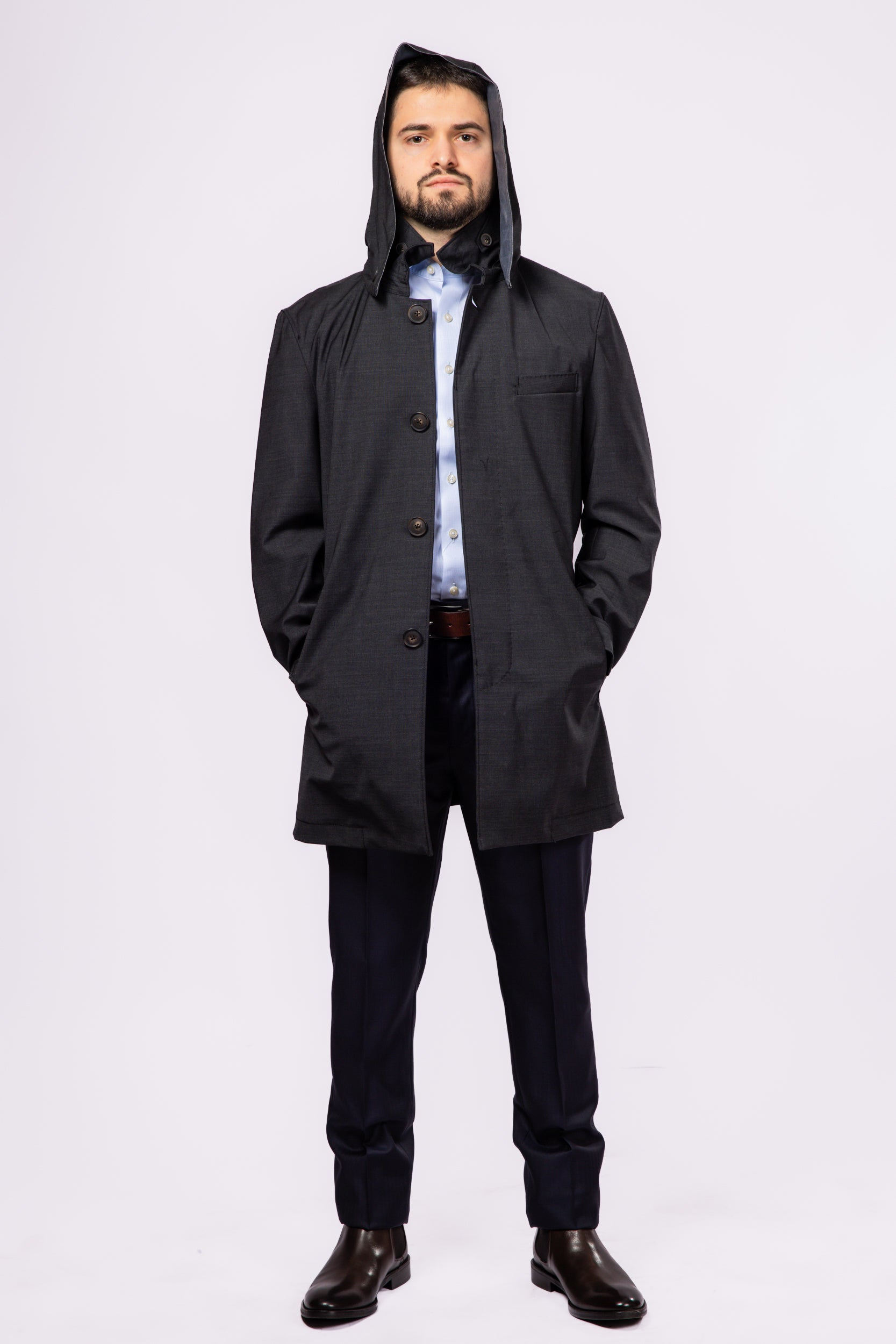 Charcoal Waterproof Wool Raincoat