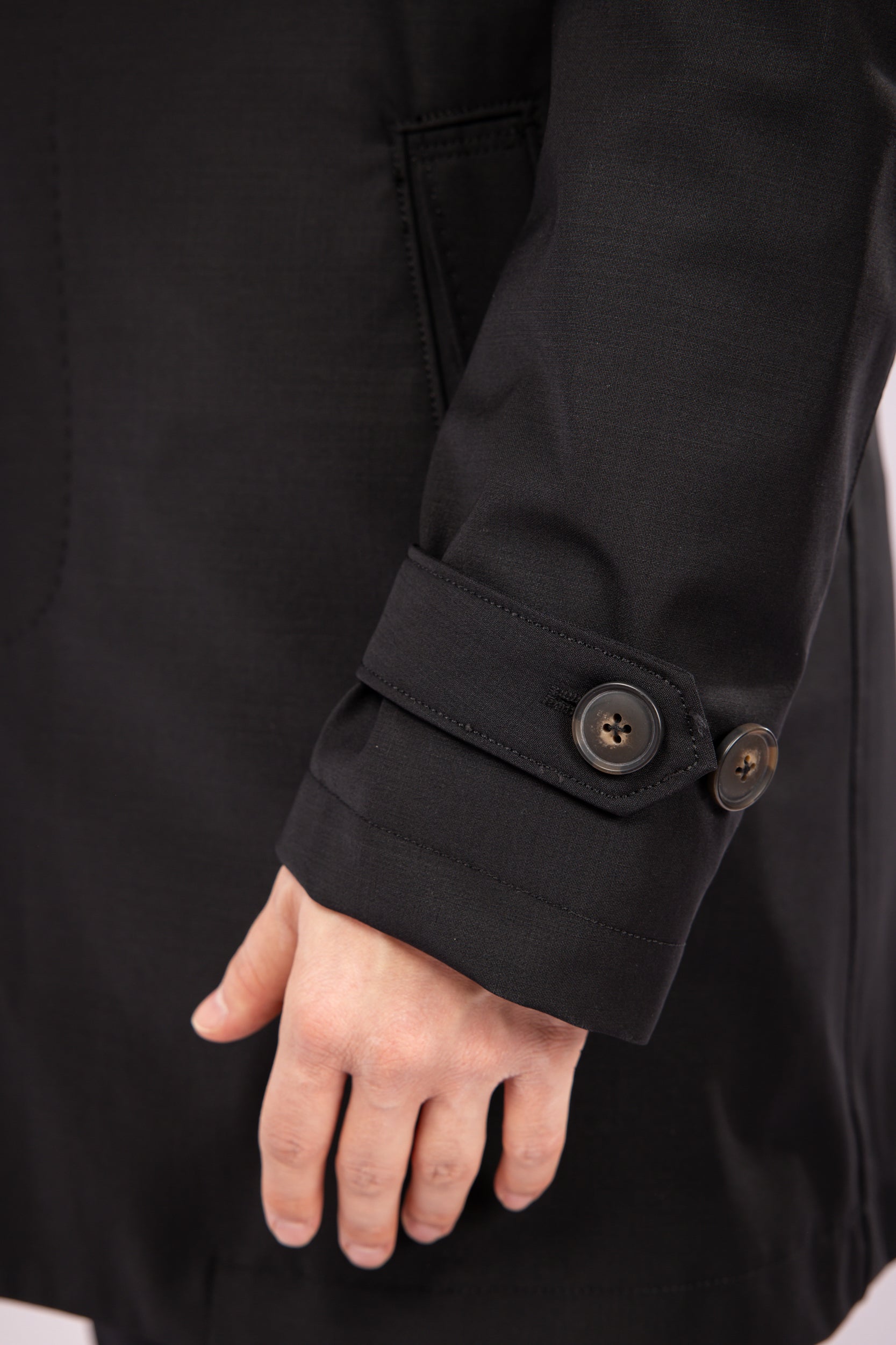 Black Waterproof Wool Raincoat