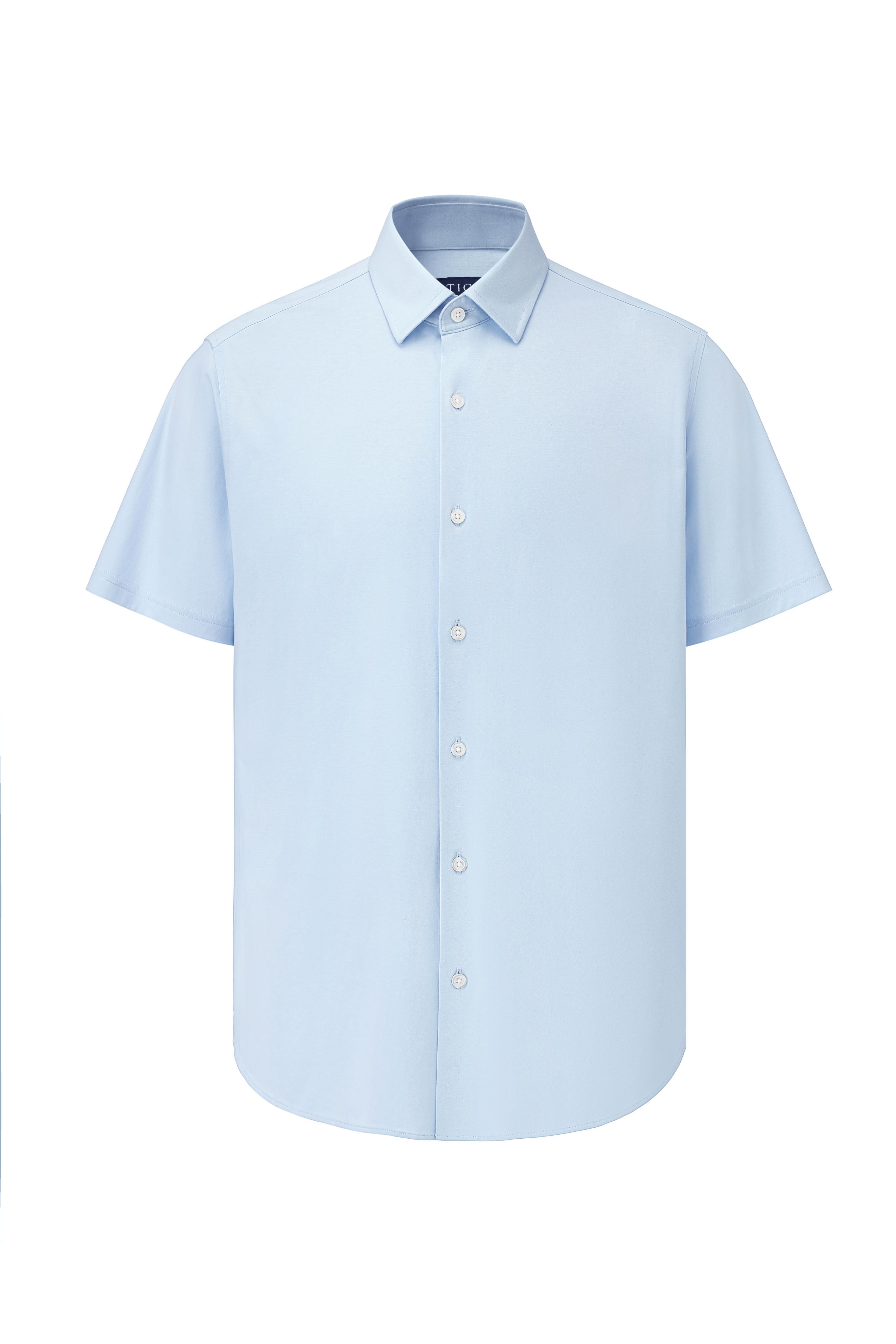 Short Sleeve Button Down Knit Shirt - Sky Blue - Atica Man