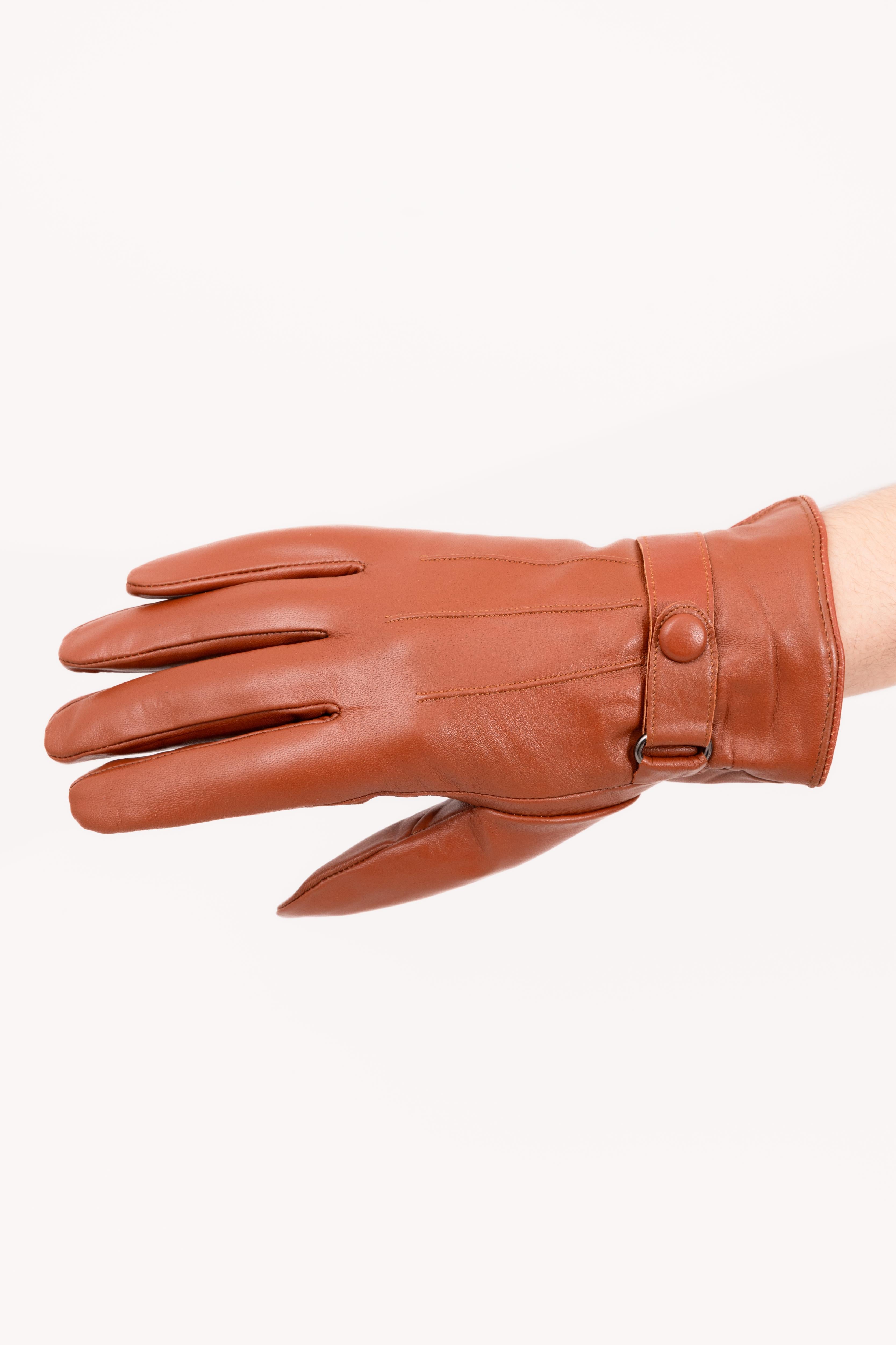 Men’s Nappa Leather Wool Lined Touchscreen Gloves with Wrist Buckle - Atica Man