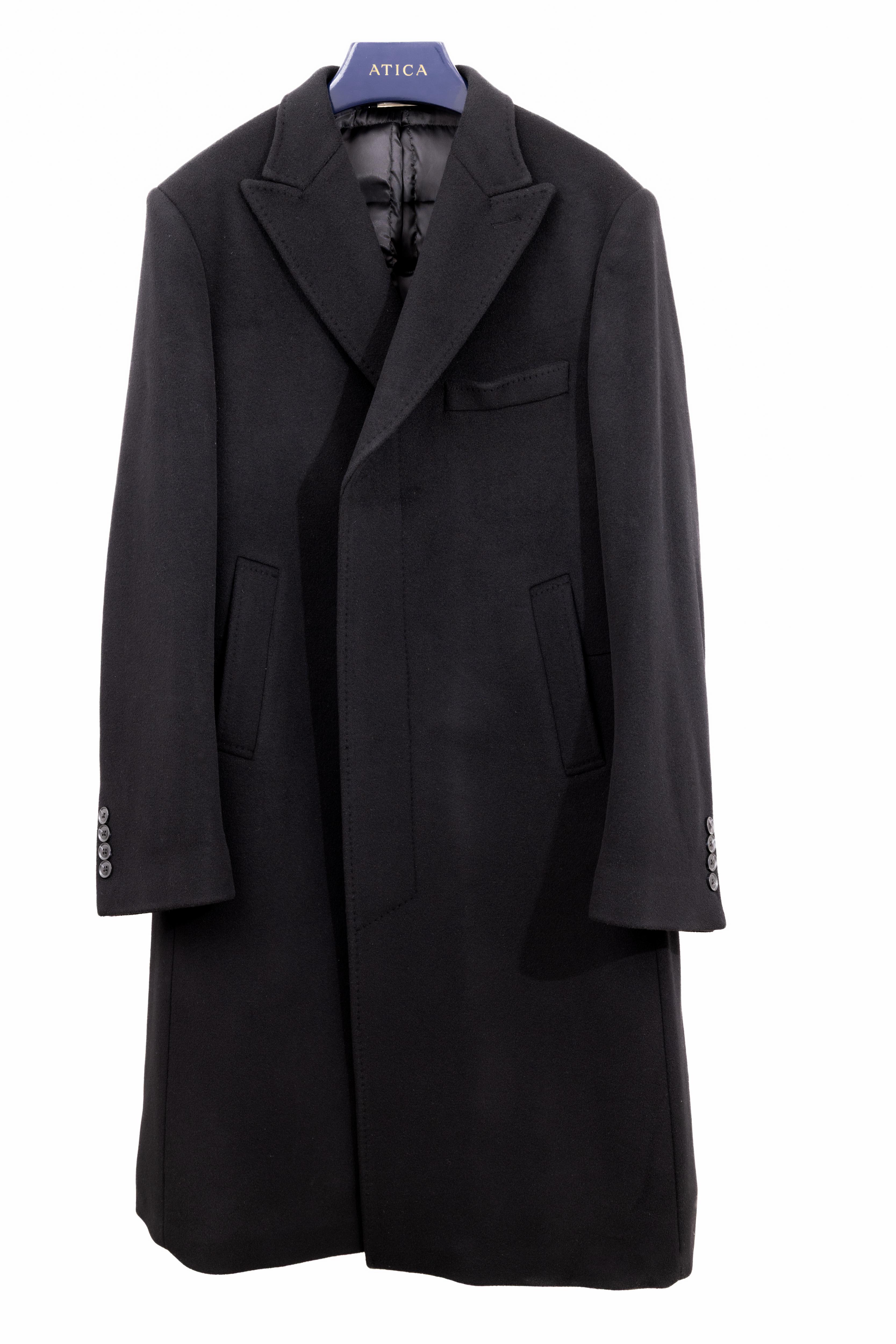 Black Down Filled Wool Overcoat