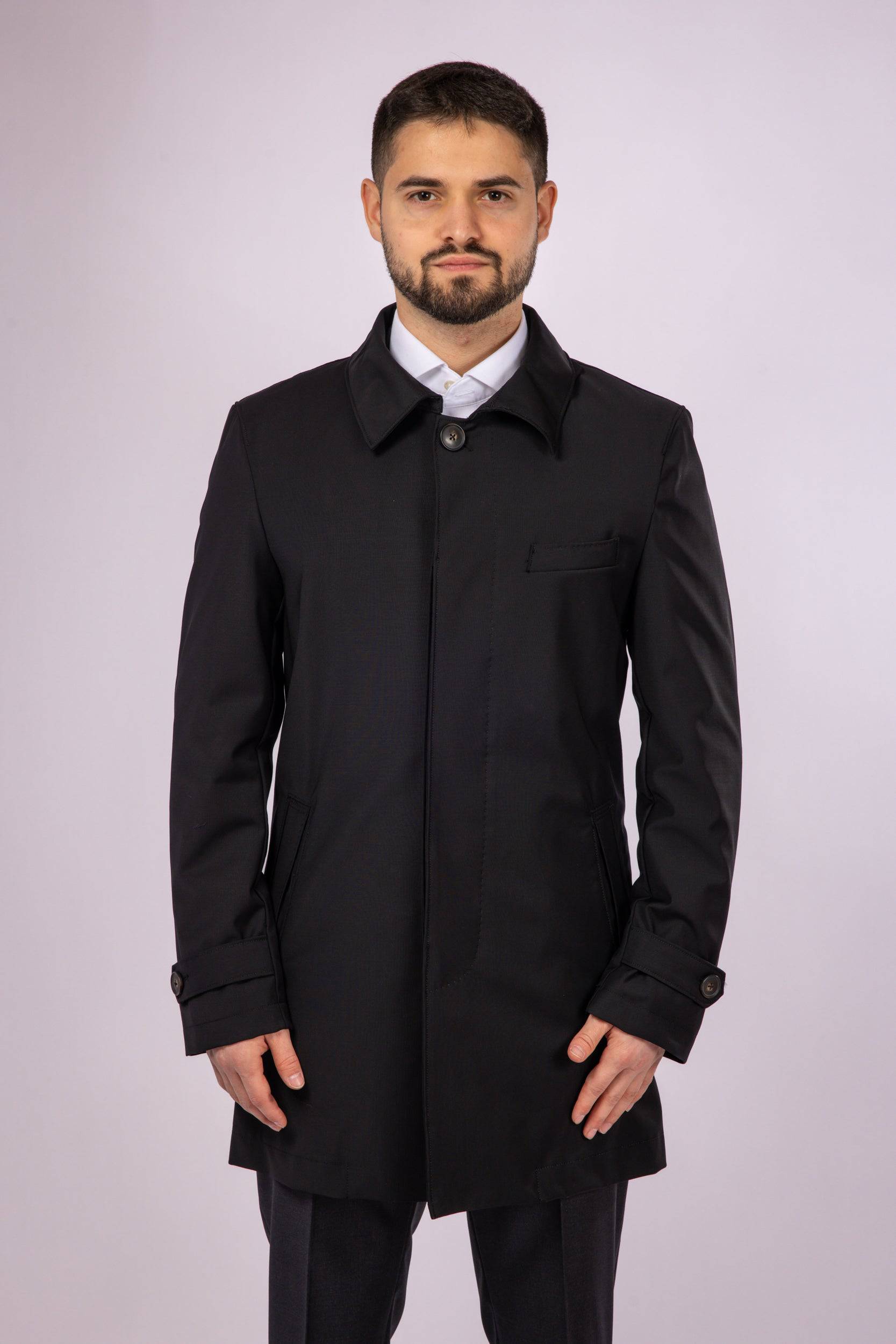 Waterproof Wool Raincoat | Black - Atica Man