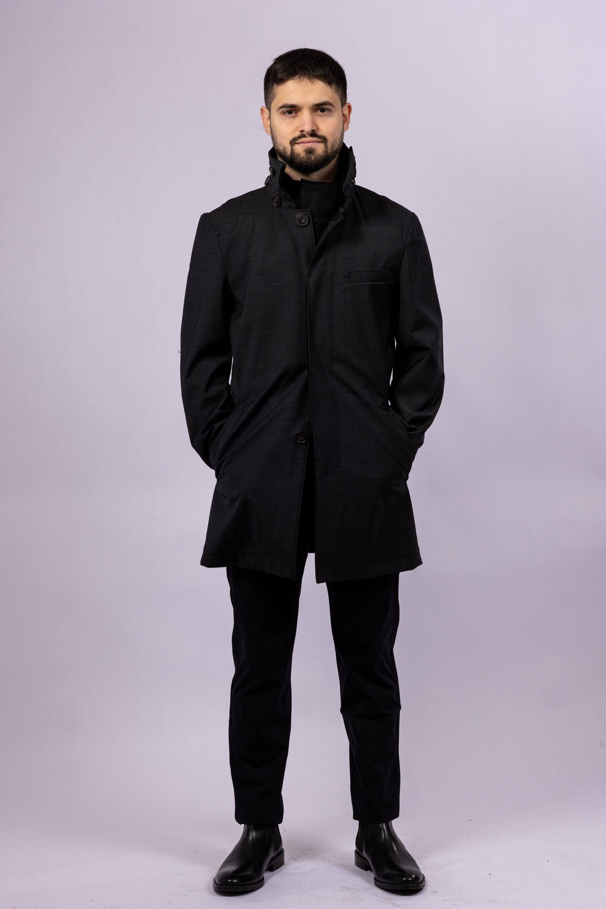 Waterproof Wool Raincoat | Black - Atica Man