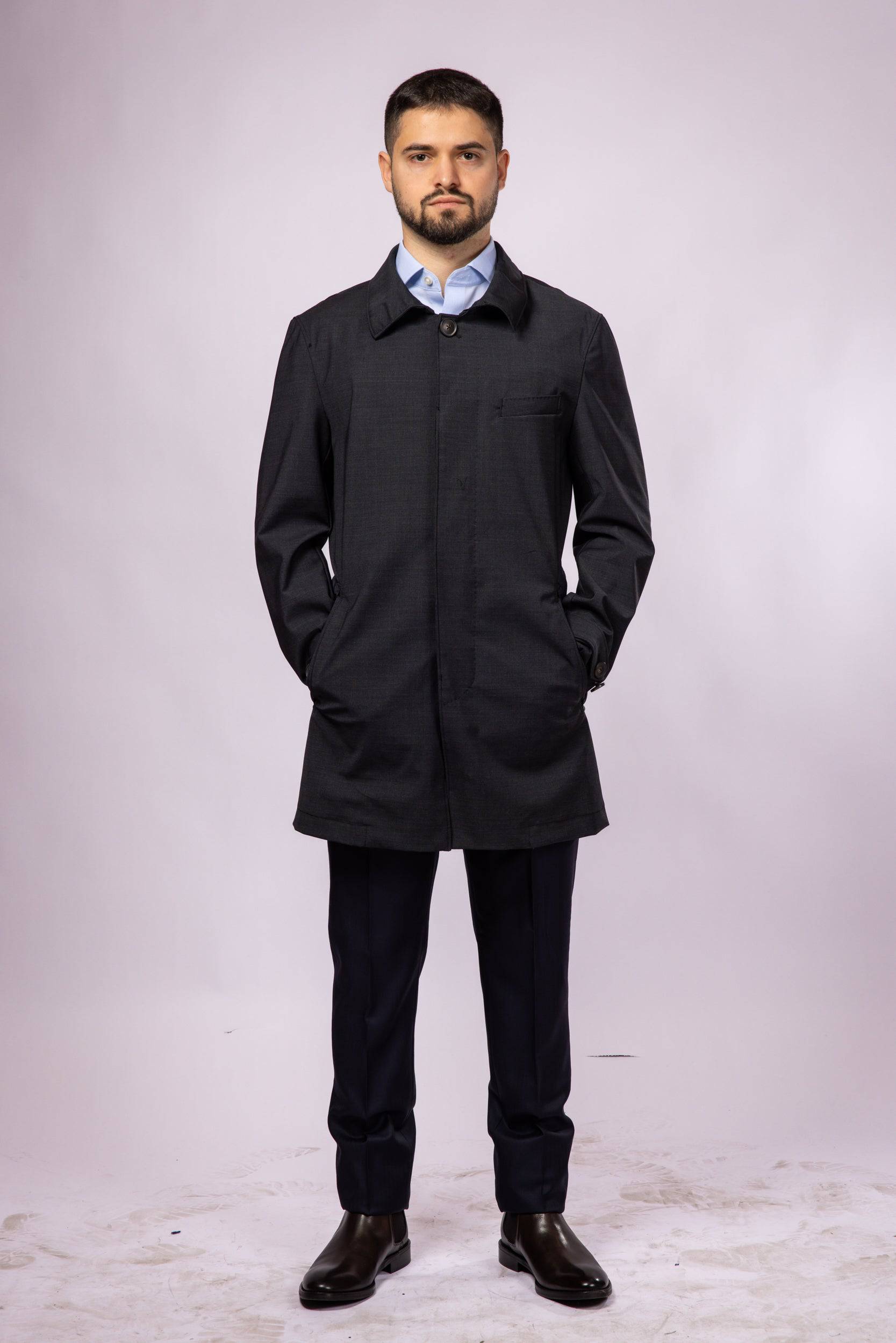 Waterproof Wool Raincoat | Charcoal - Atica Man
