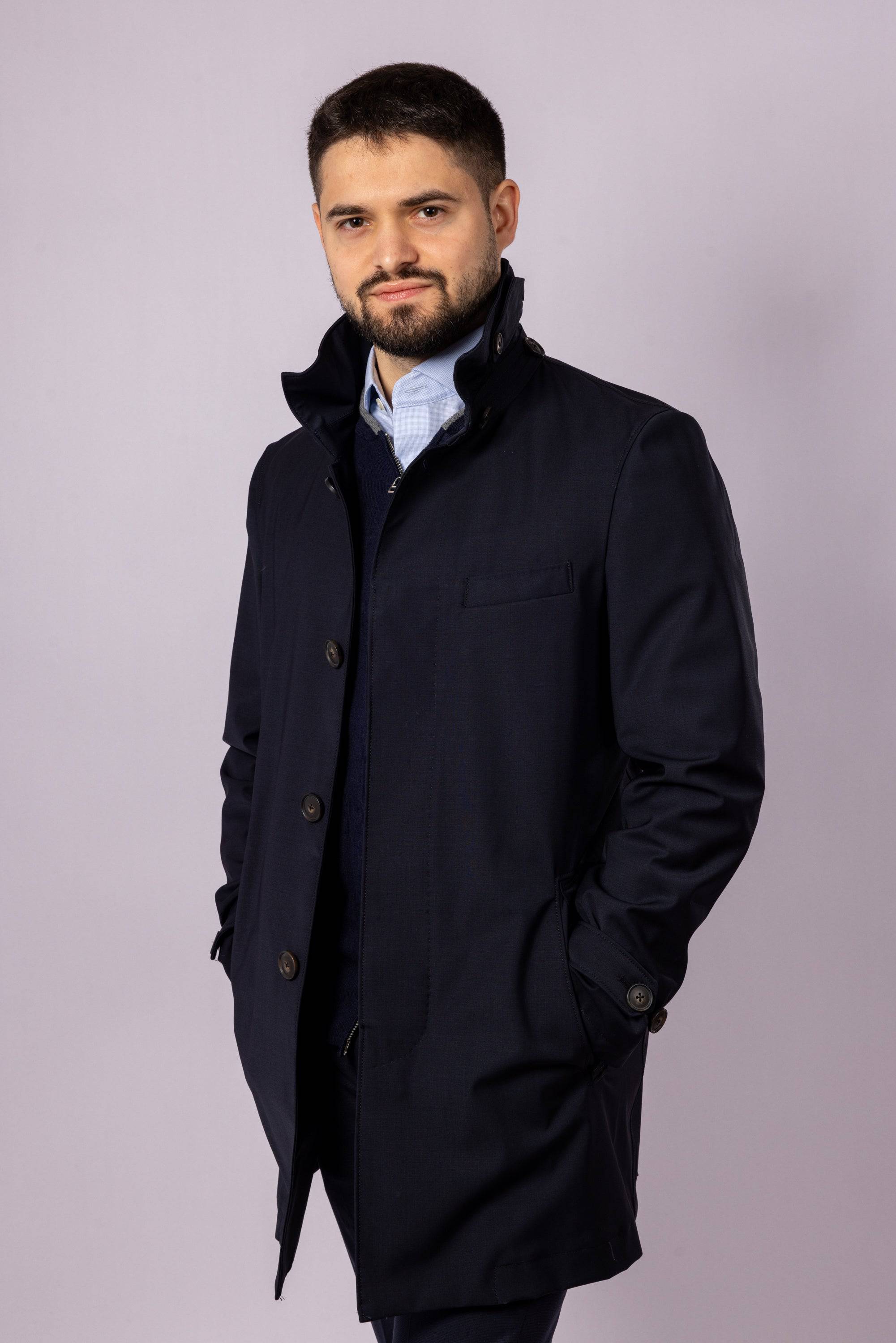 Waterproof Wool Raincoat | Navy - Atica Man