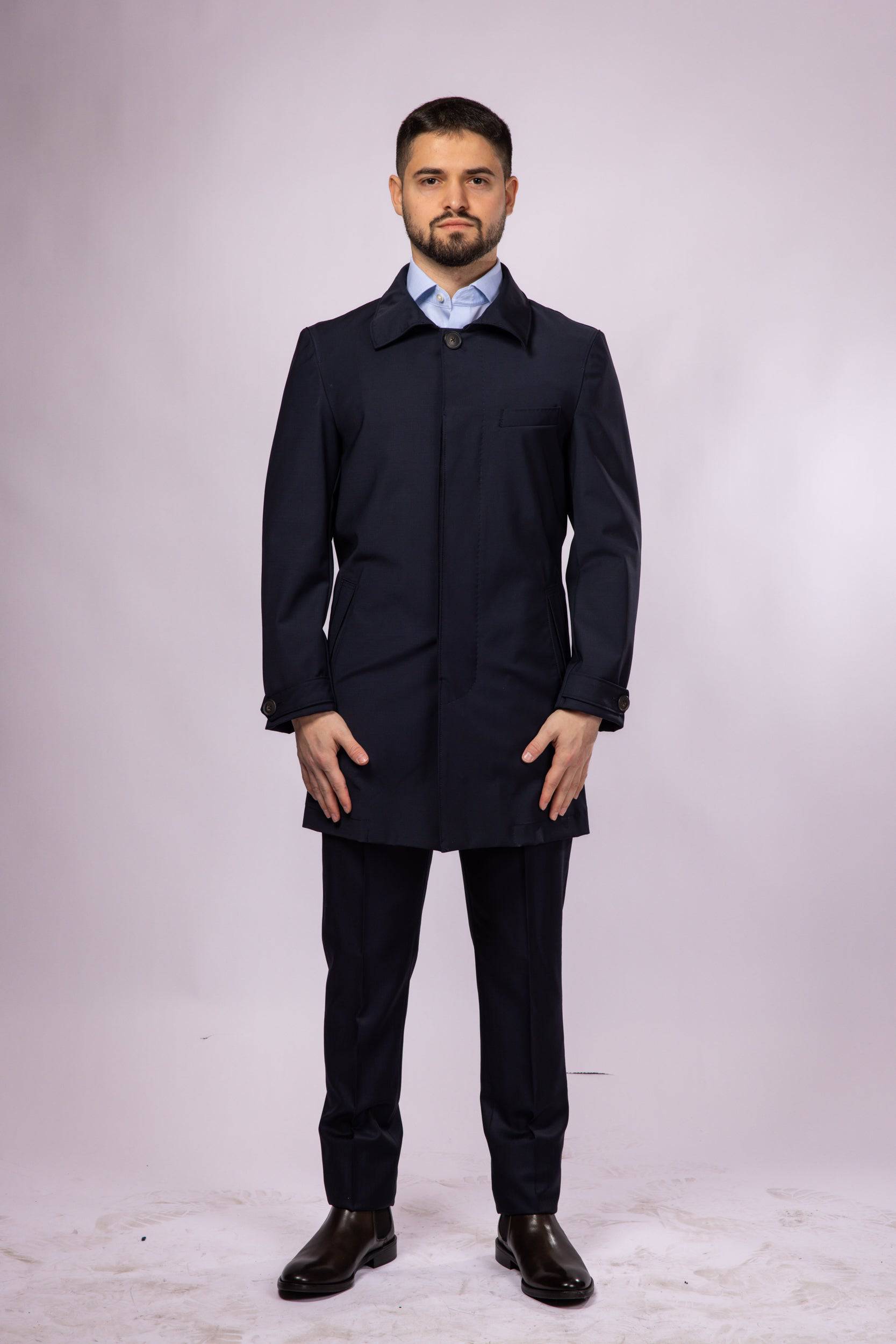 Waterproof Wool Raincoat | Navy - Atica Man