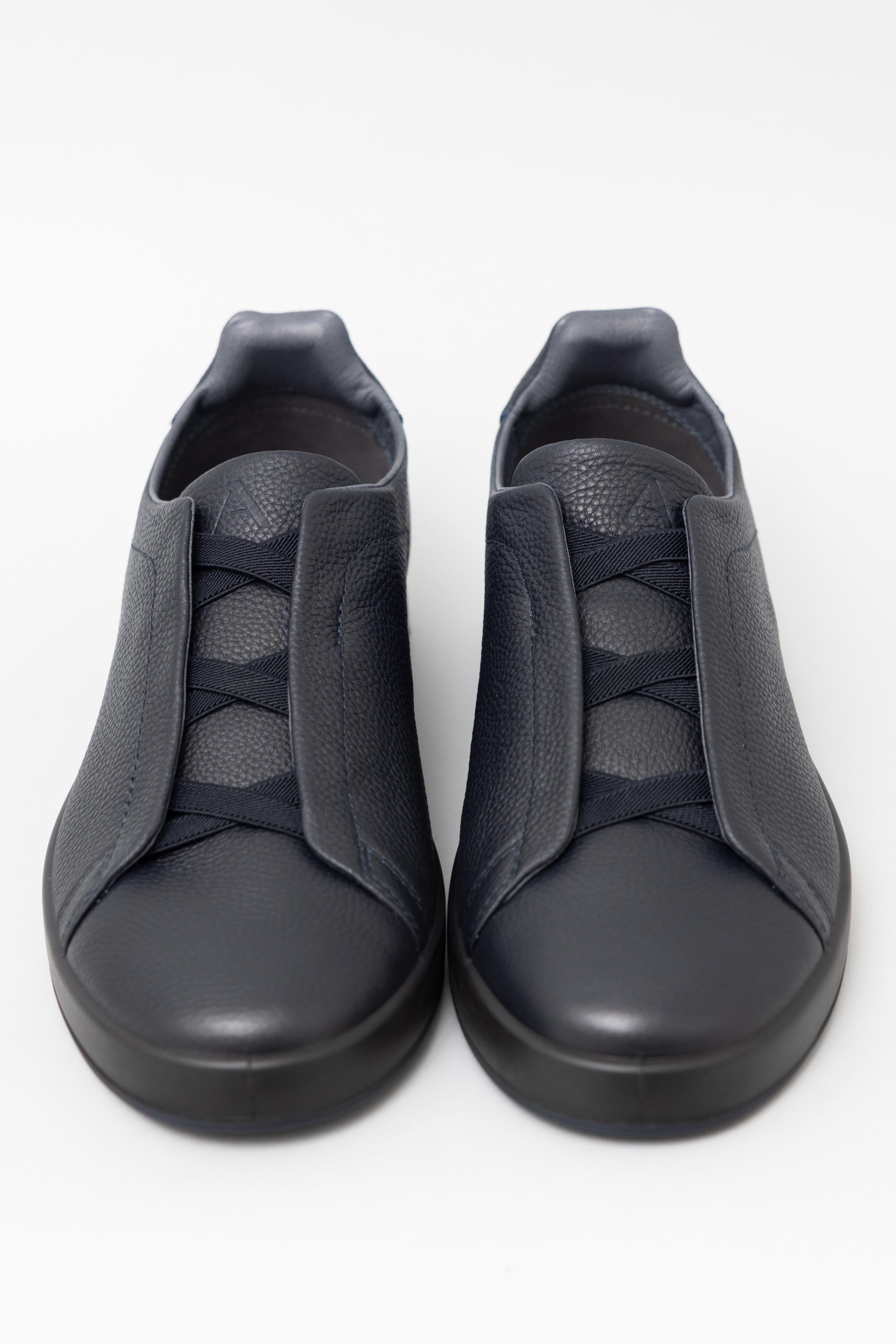 Navy Laceless Leather Sneaker