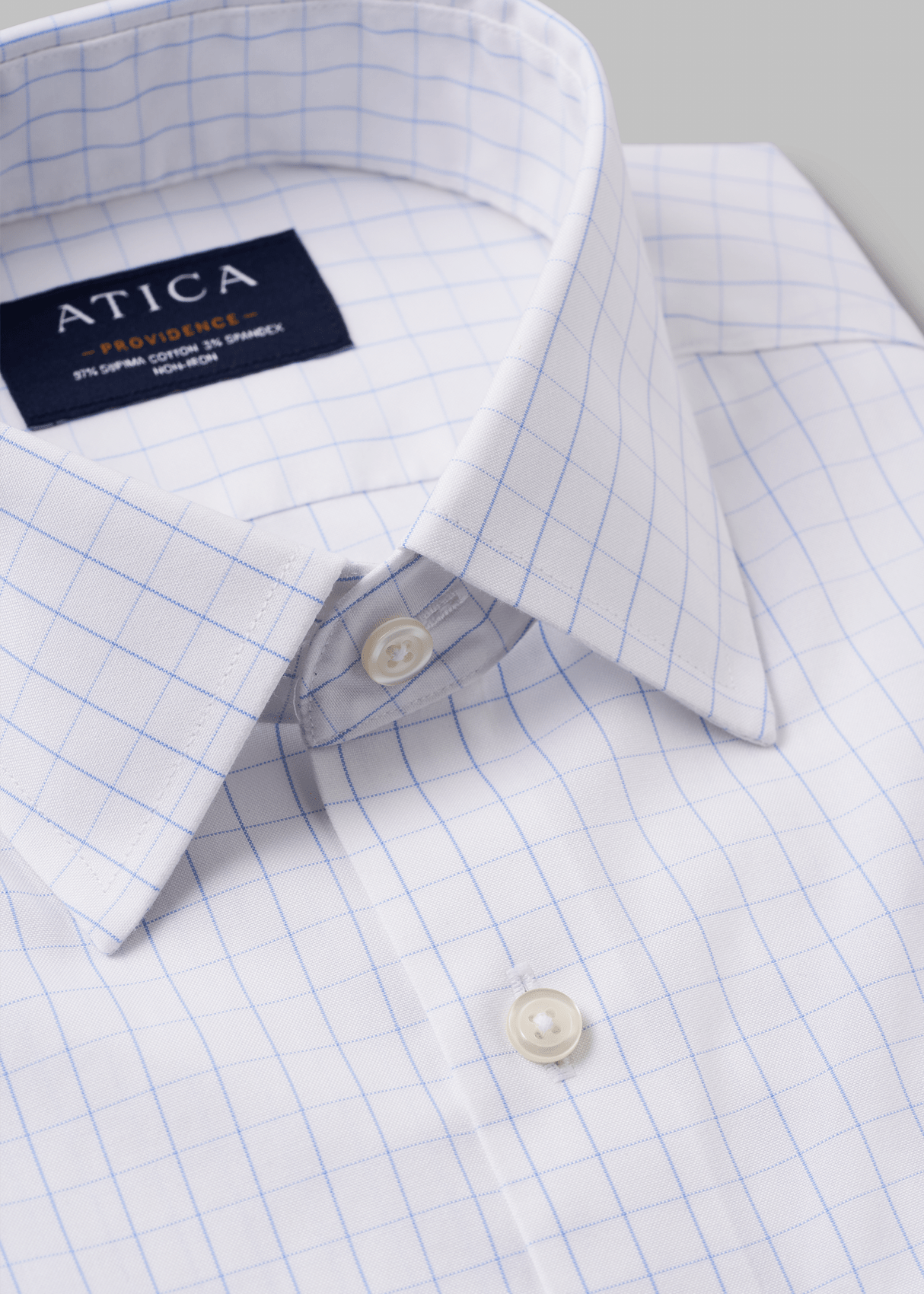 Button-Down Collar Non-Iron Windowpane Check Shirt in Light Blue – Extra Durability, American Cotton