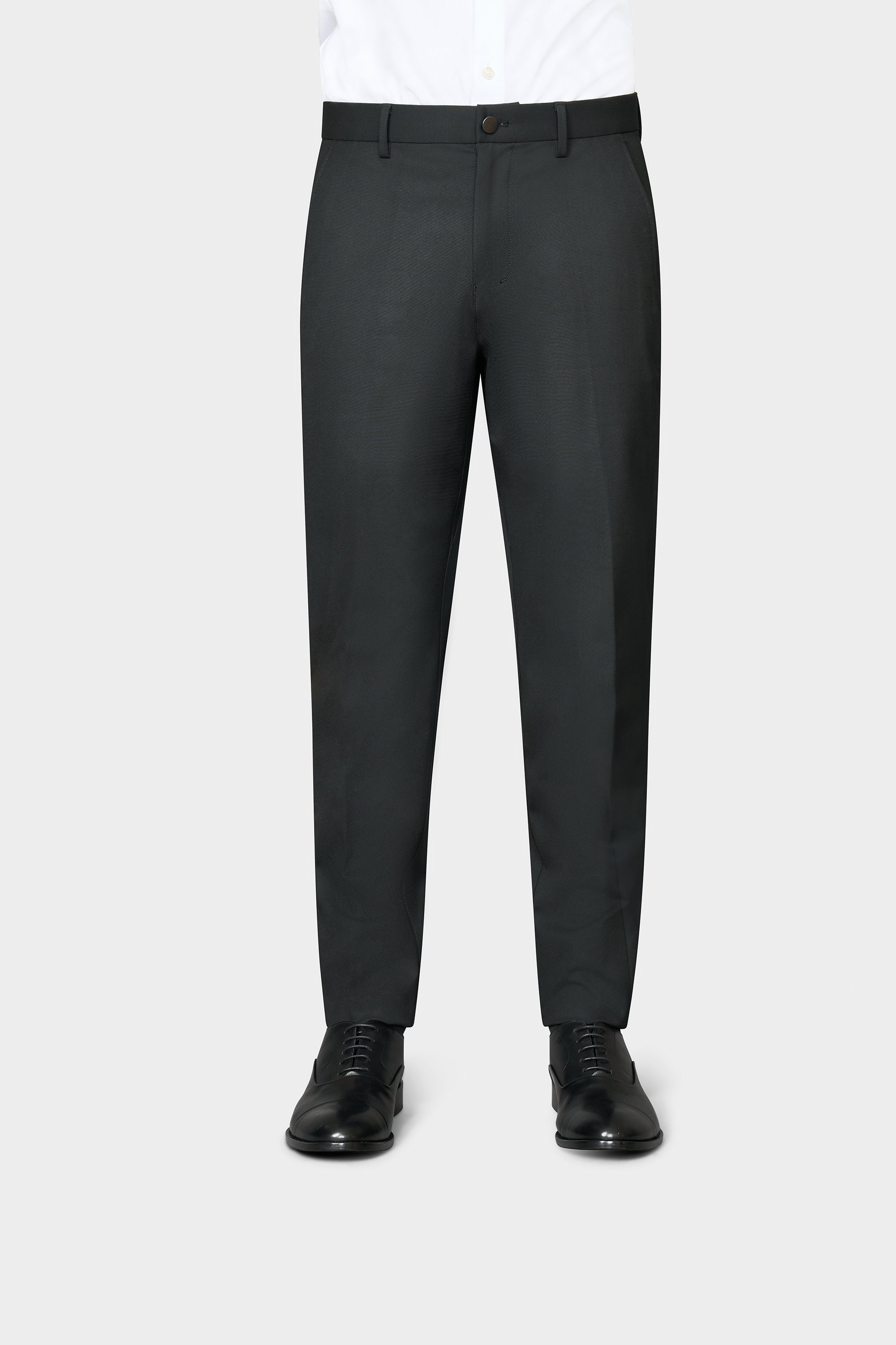 Charcoal dress pants crafted from Yarn-dyed Cotton Herringbone Fabric for a refined look and lasting durability