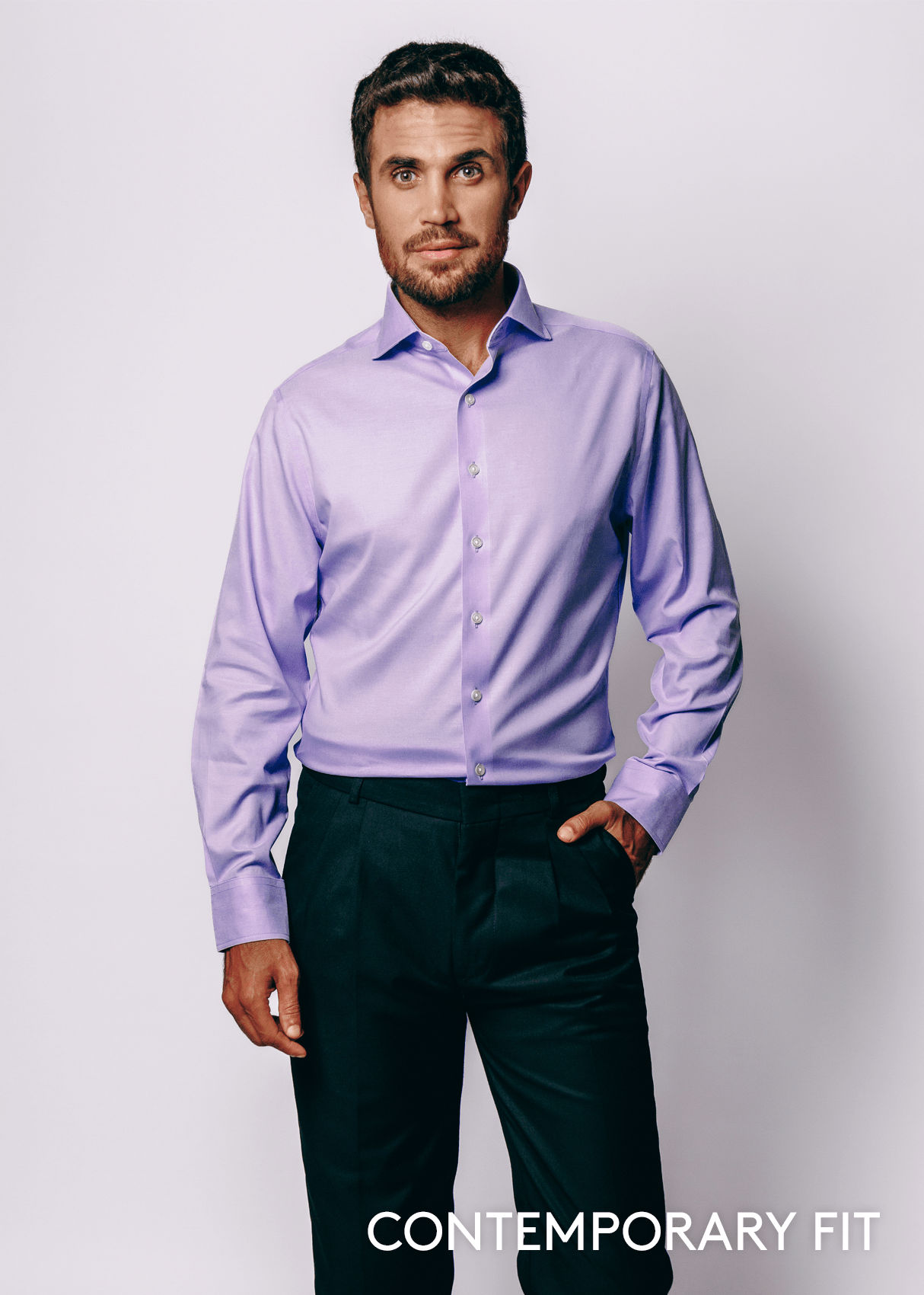 Button-Down Collar Non-Iron Dress Shirt - Lavender – Wrinkle-Resistant, Breathable, Durable