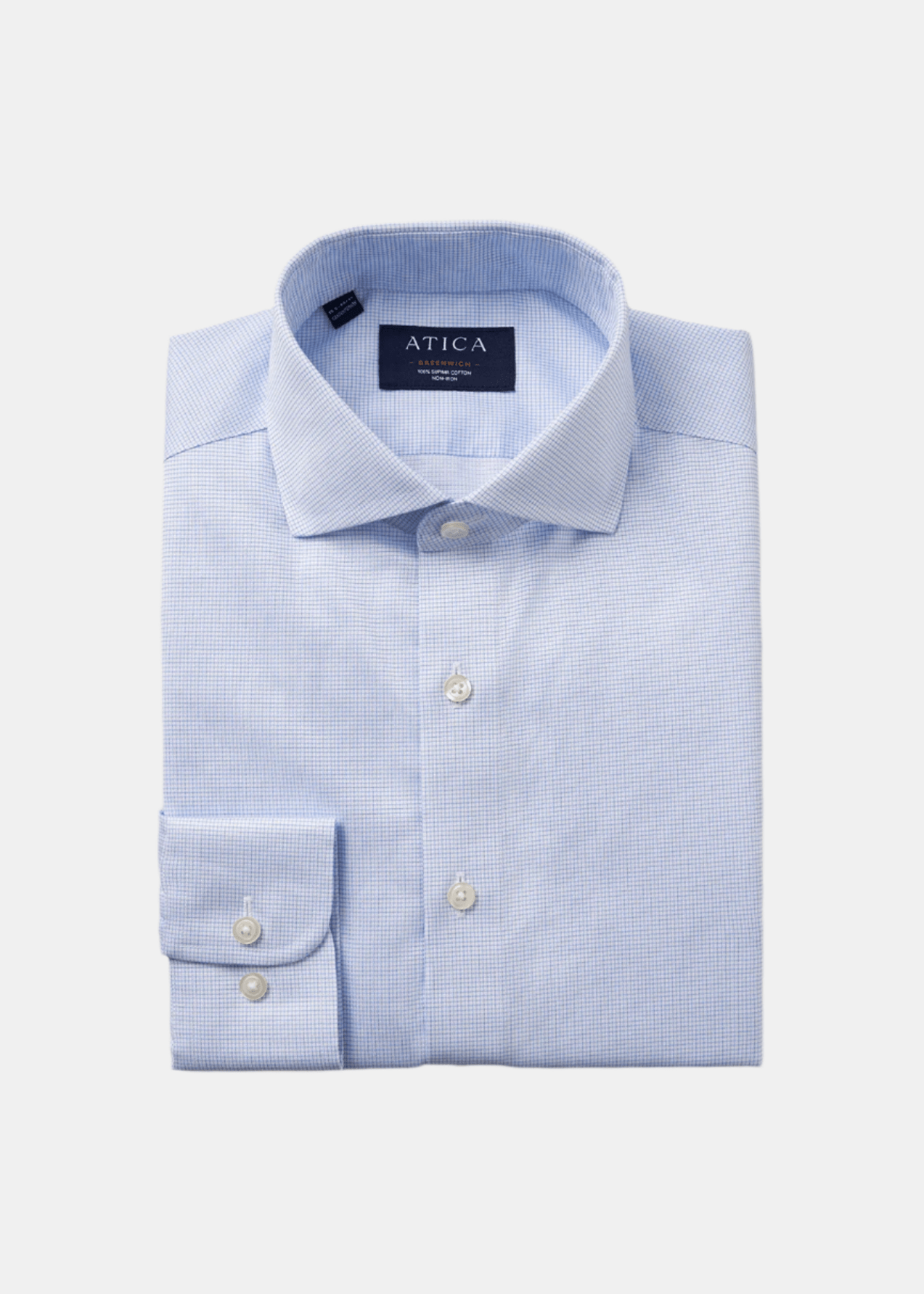 Greenwich Light Blue Grid Dress Shirt – Non-Iron, Wrinkle-Resistant, Breathable Cotton, Classic Fit