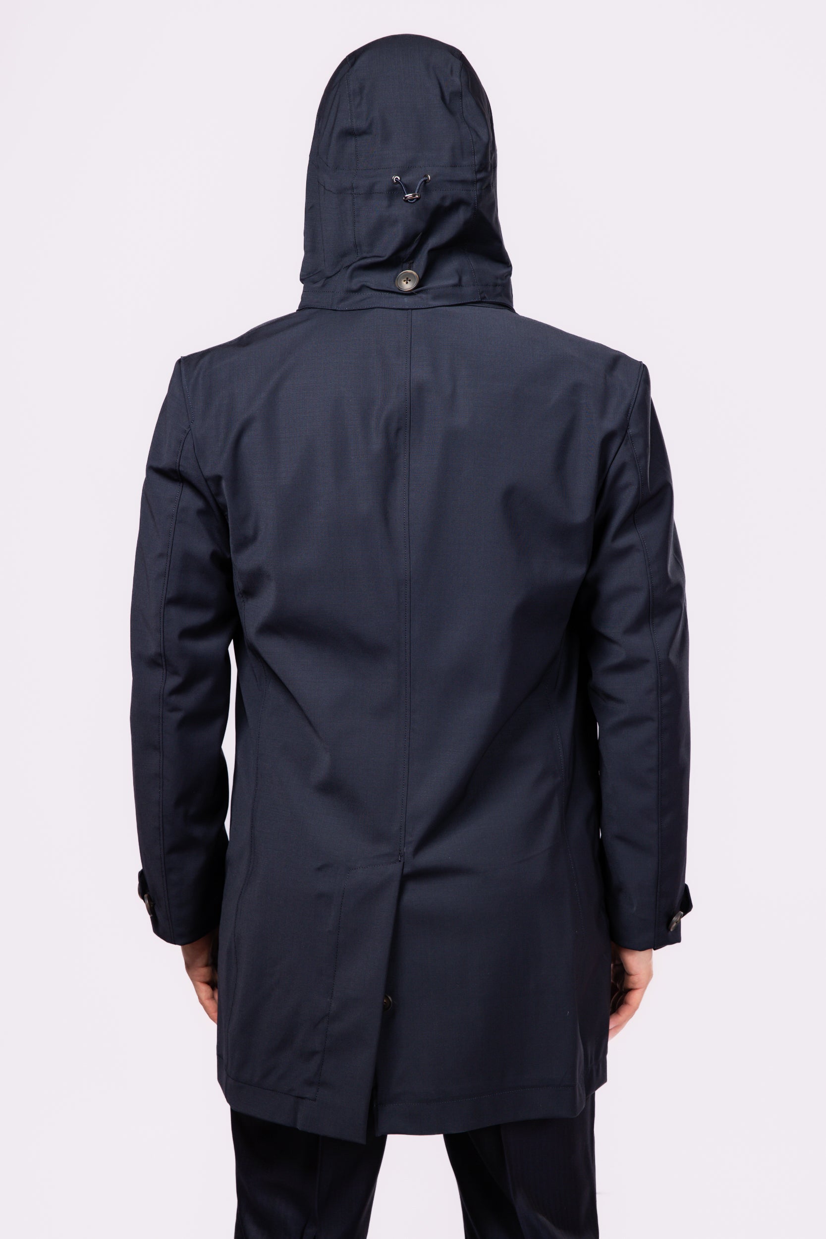 Navy Waterproof Wool Raincoat