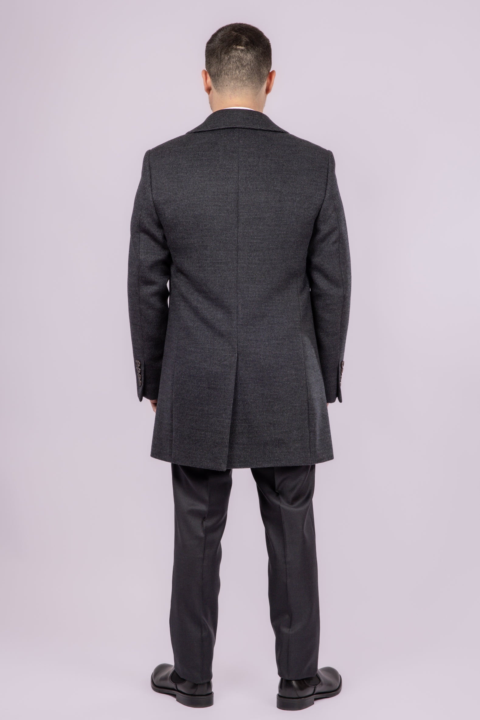 Collared Wool Carcoat - Grey Check - Atica Man
