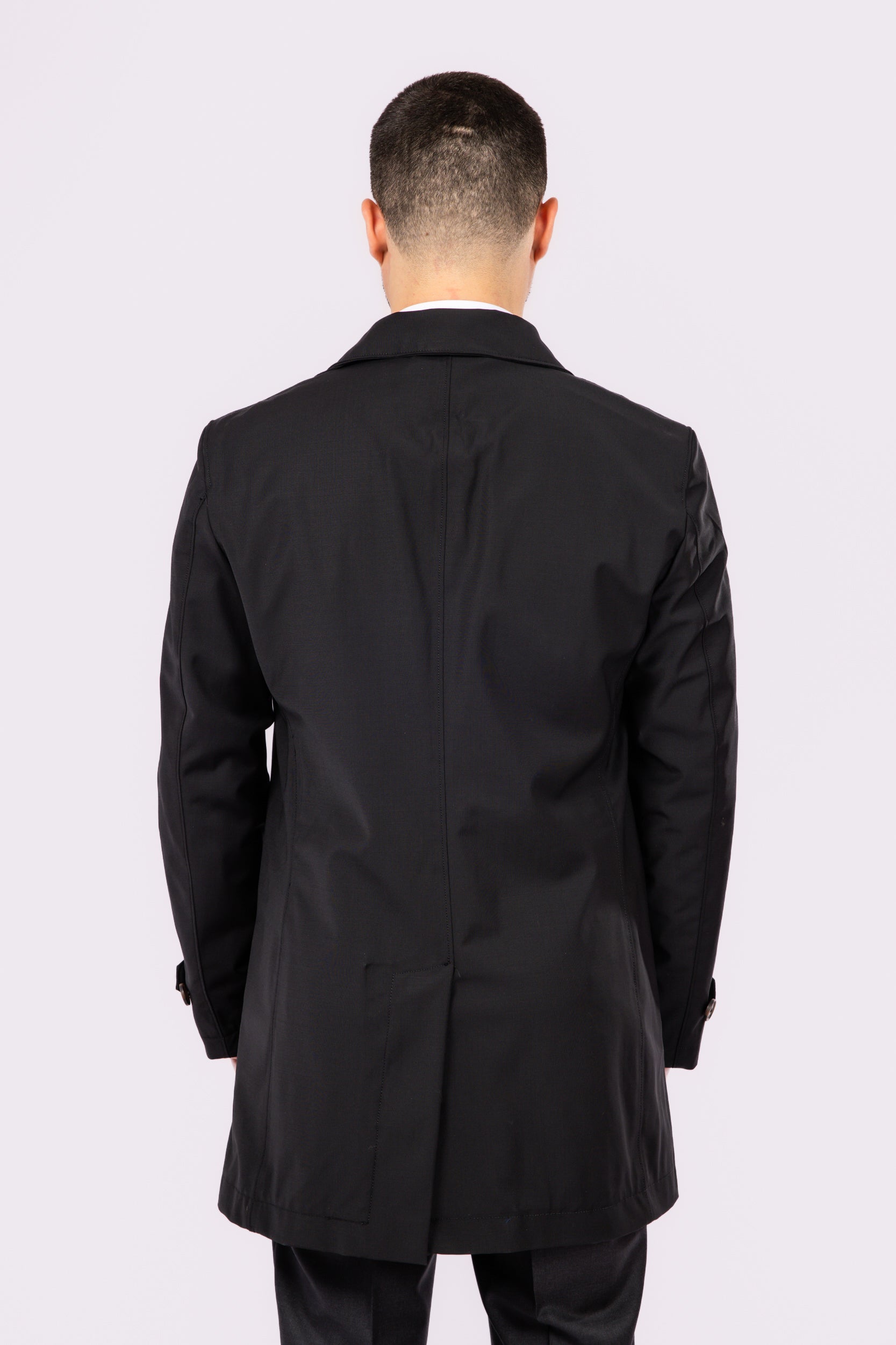 Black Waterproof Wool Raincoat