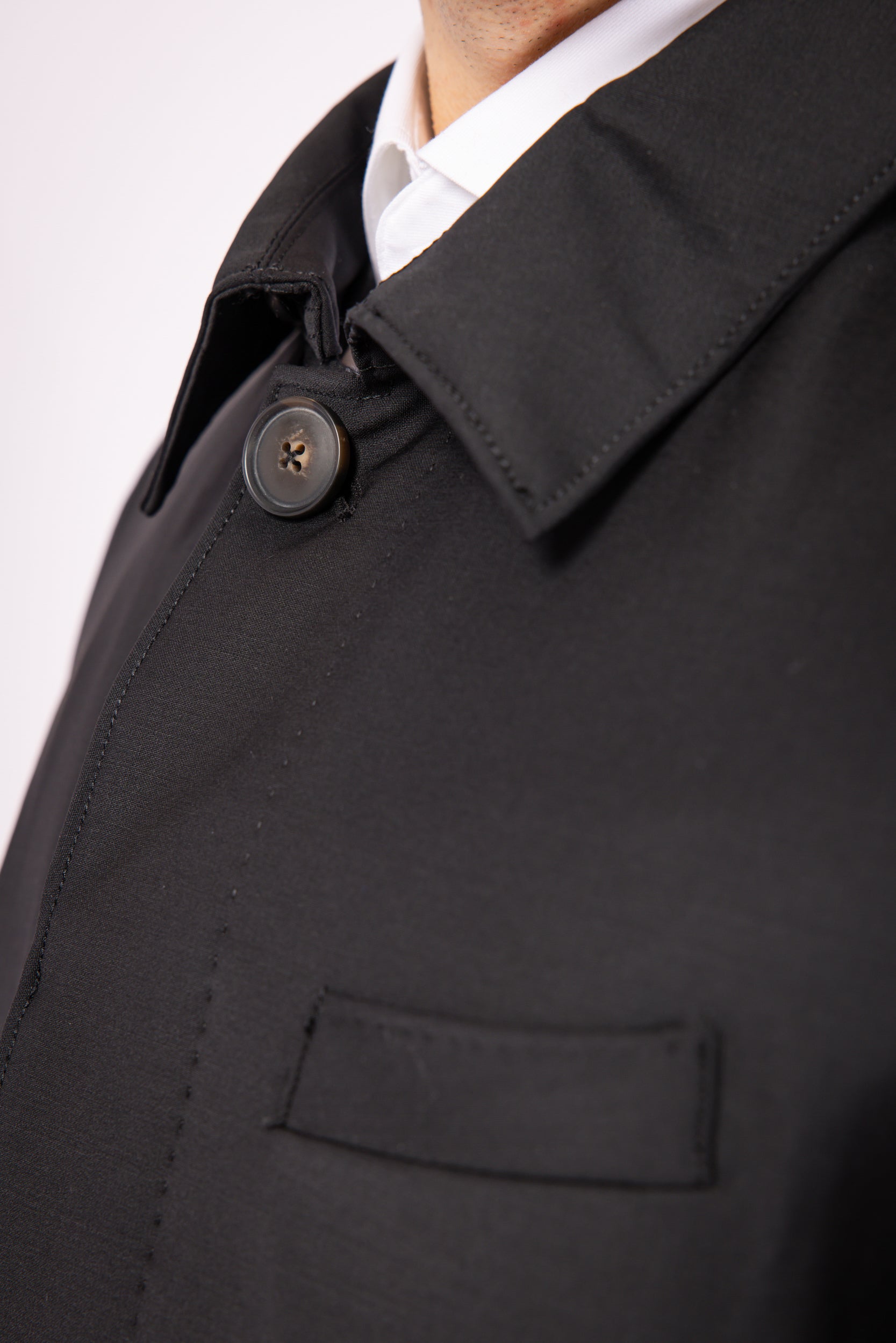 Black Waterproof Wool Raincoat