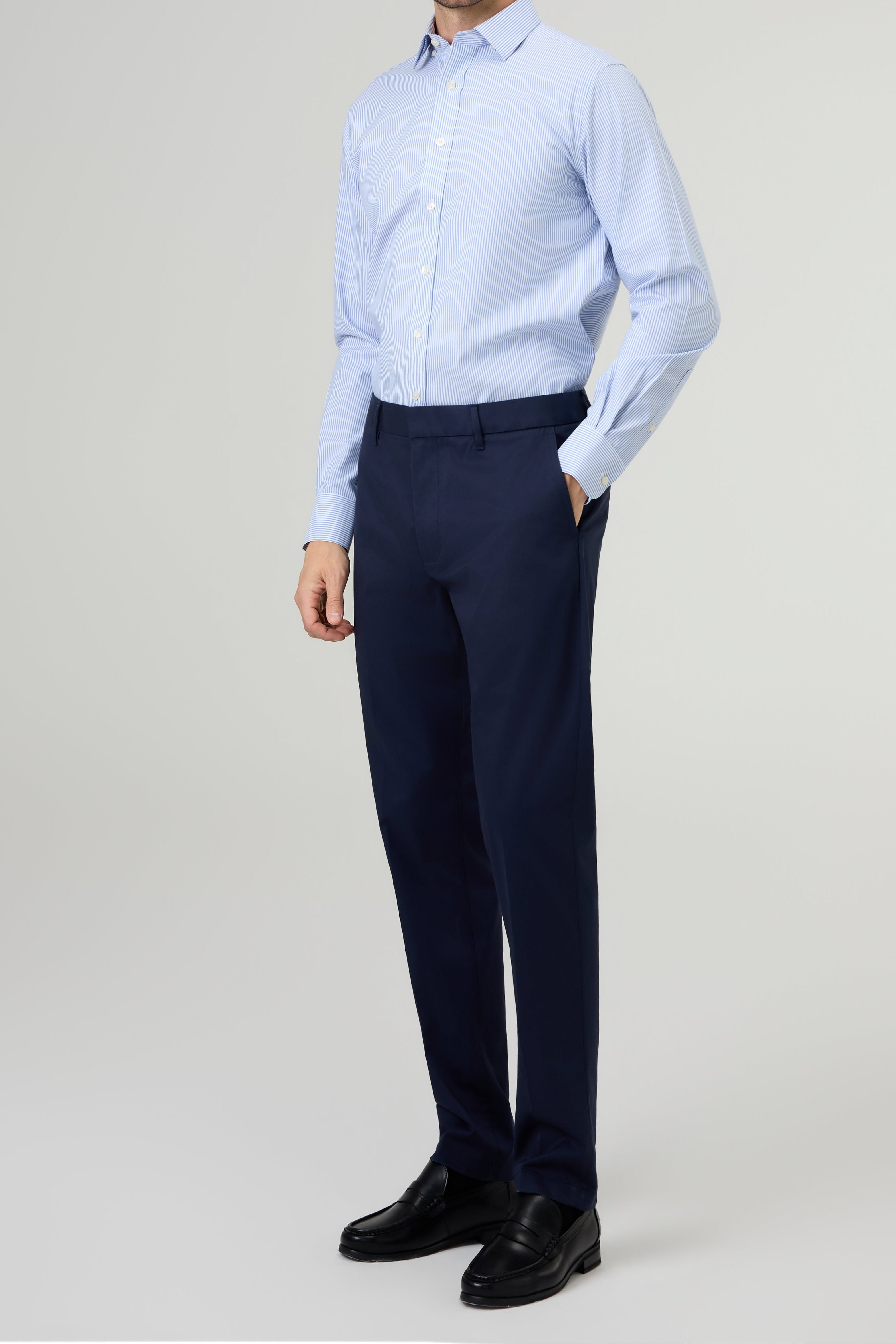 Solid Cotton Navy Dress Pants - Atica Man