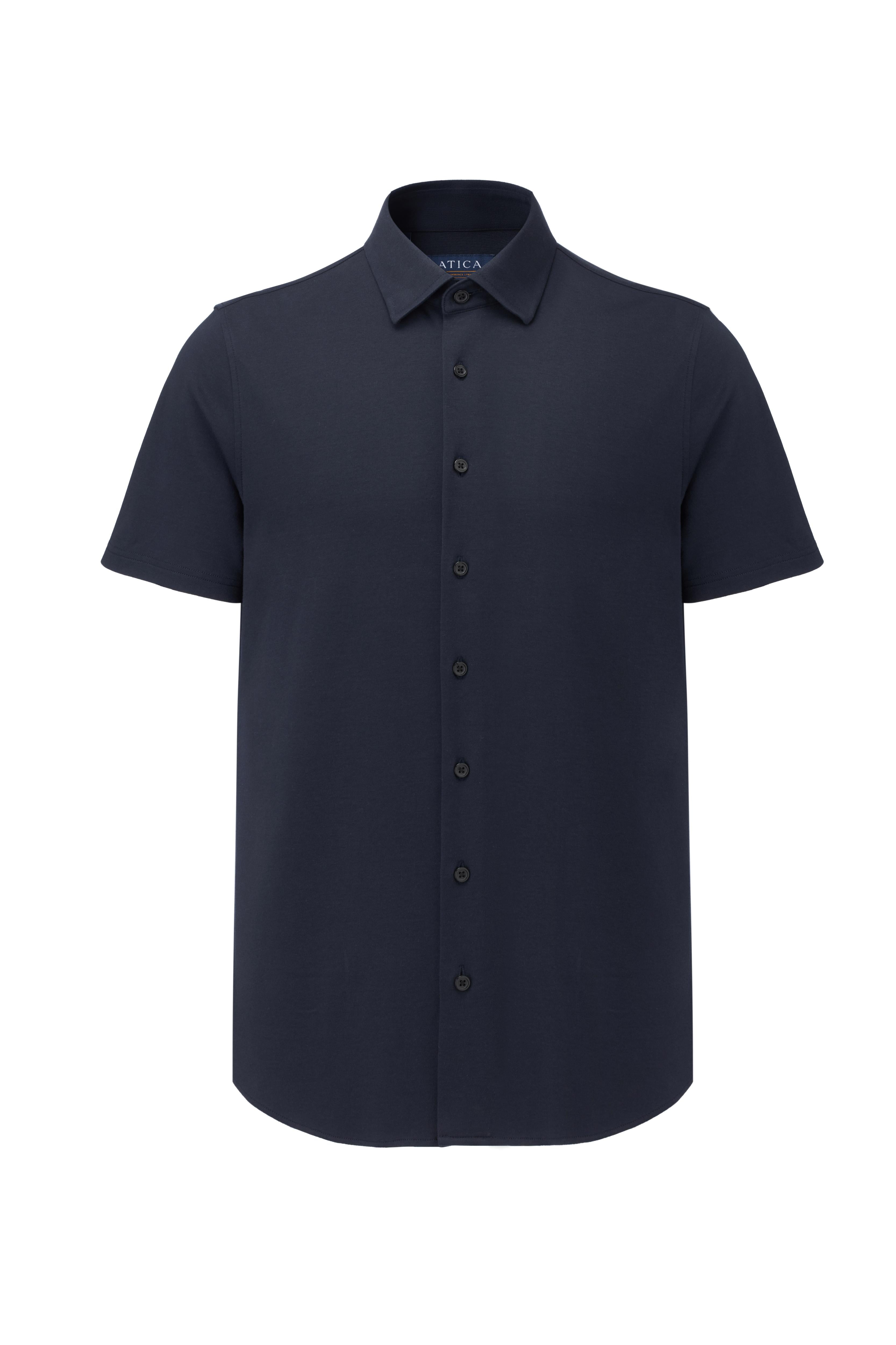 Short Sleeve Button Down Knit Shirt - Dark Navy - Atica Man