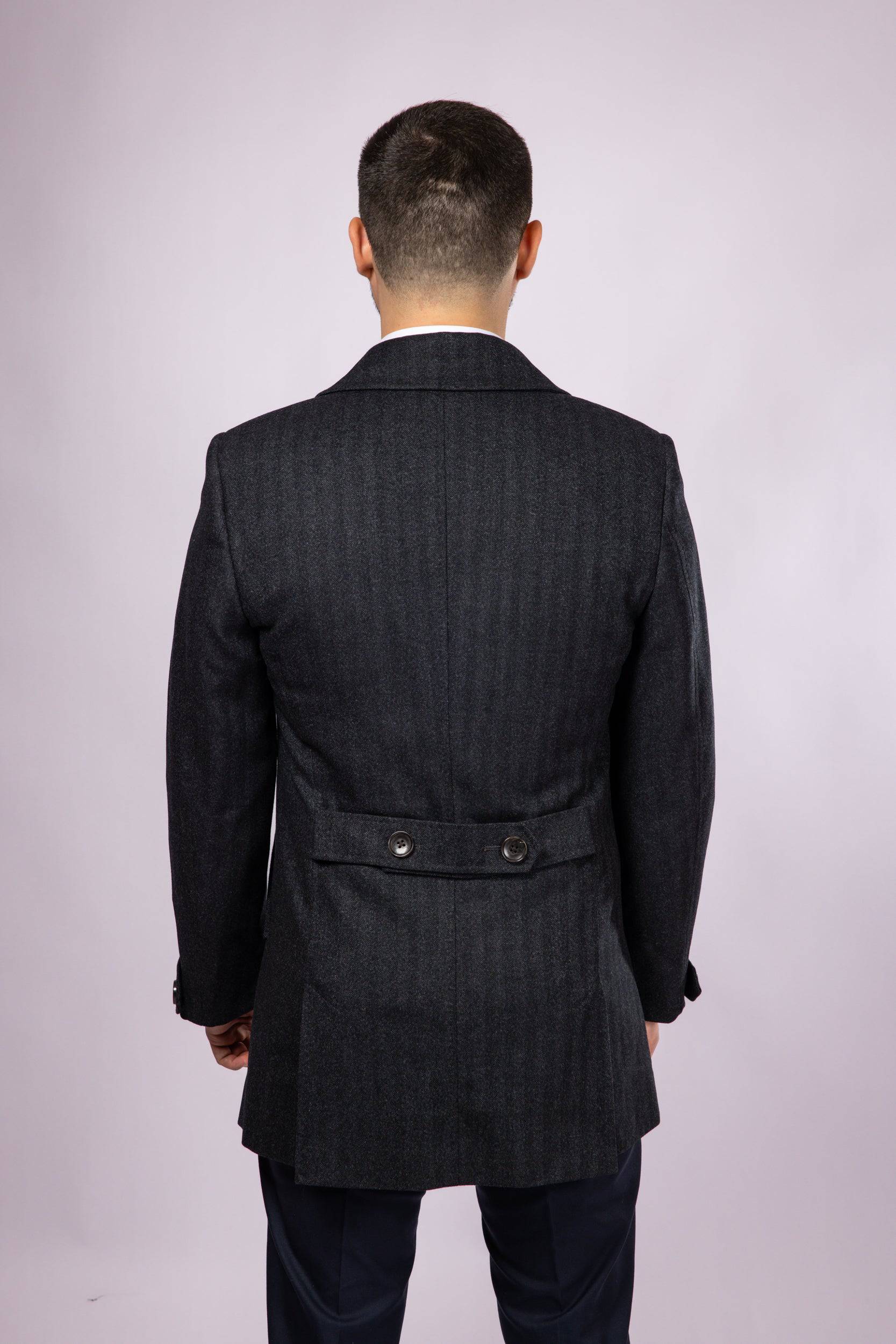 Herringbone Wool Peacoat - Grey Herringbone - Atica Man