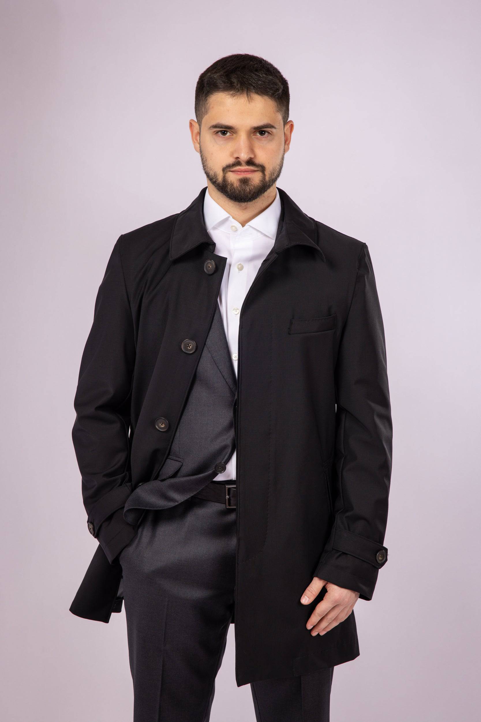 Waterproof Wool Raincoat | Black - Atica Man