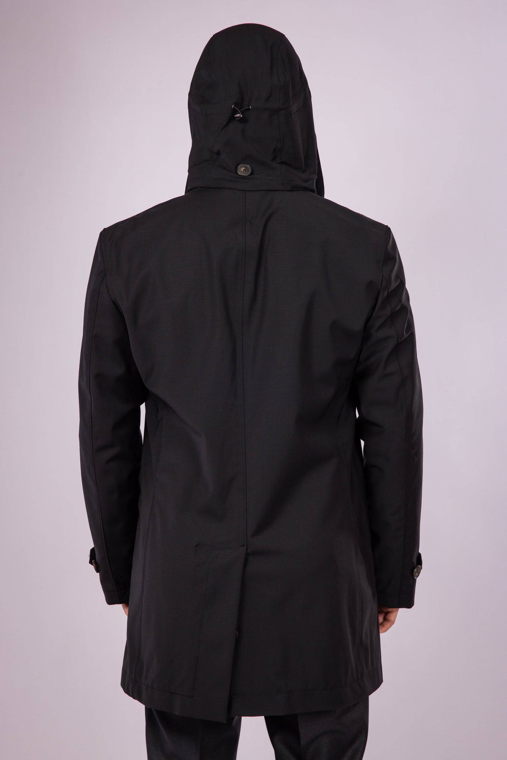 Waterproof Wool Raincoat | Black - Atica Man