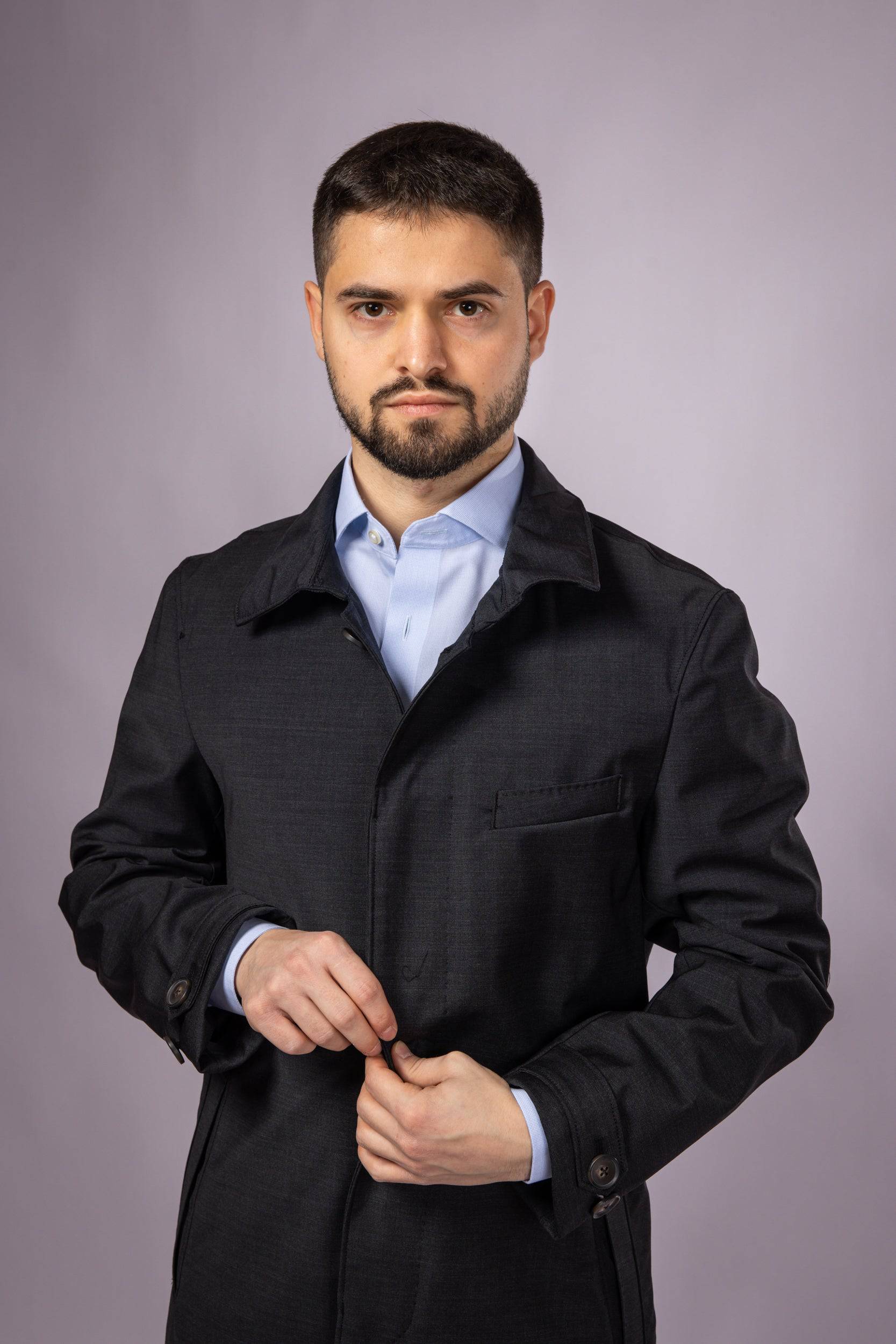 Waterproof Wool Raincoat | Charcoal - Atica Man