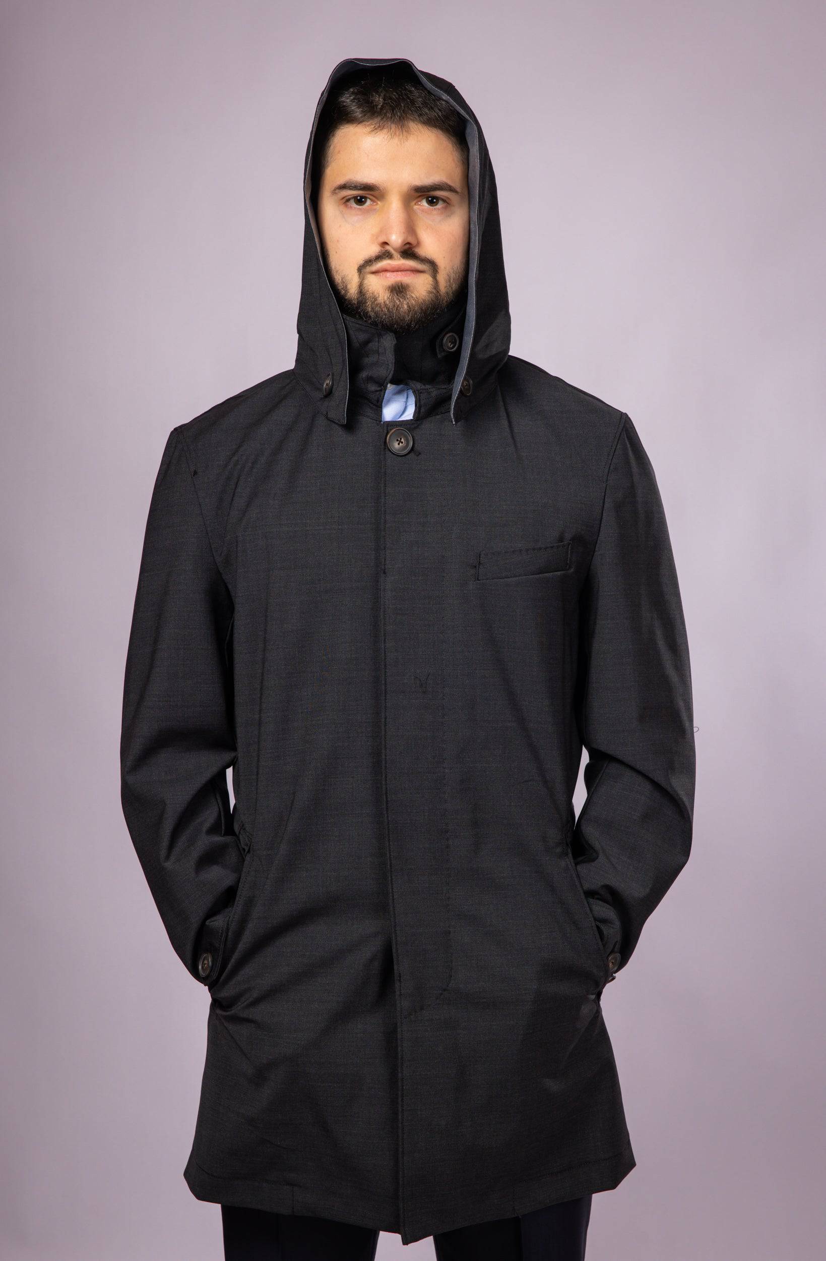 Waterproof Wool Raincoat | Charcoal - Atica Man