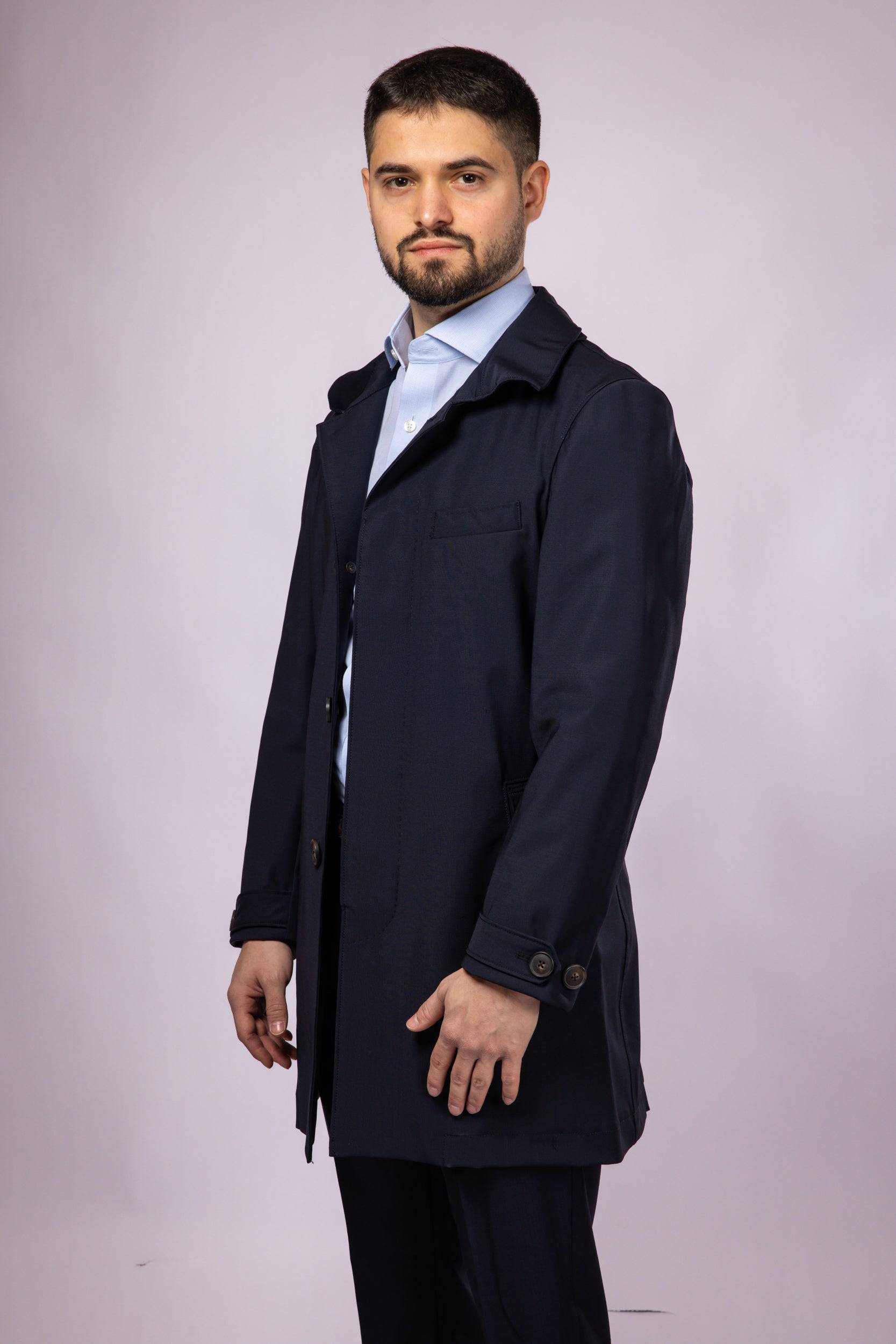 Waterproof Wool Raincoat | Navy - Atica Man