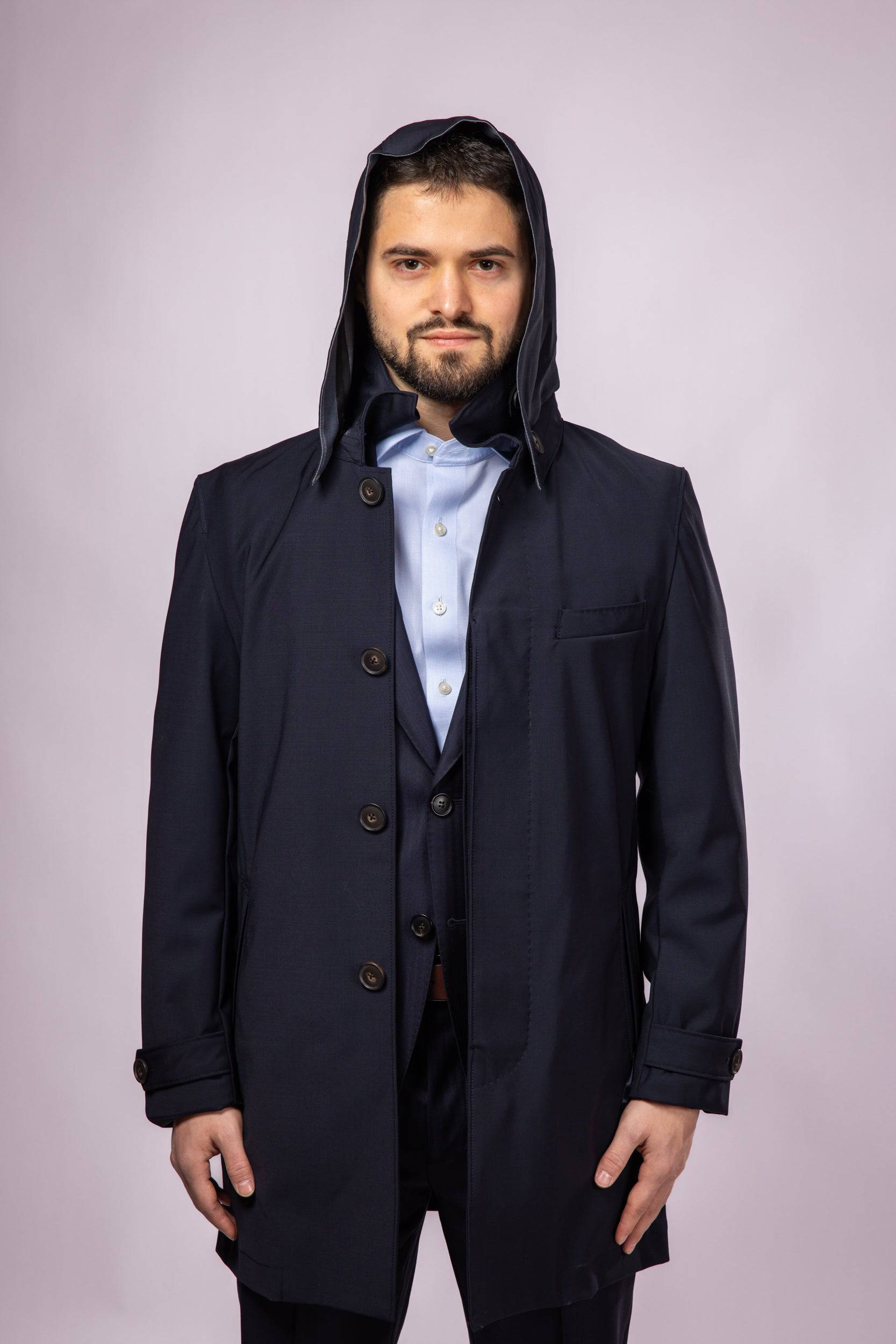 Waterproof Wool Raincoat | Navy - Atica Man