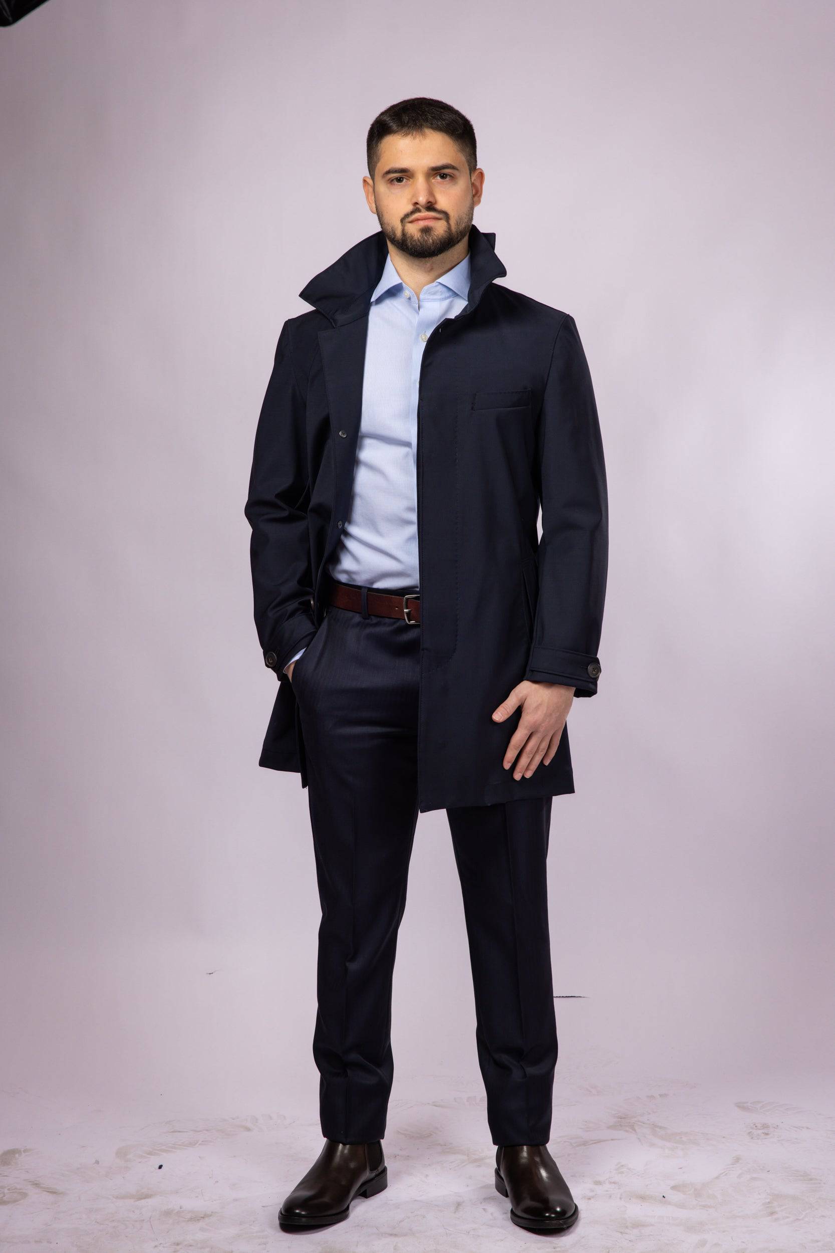 Waterproof Wool Raincoat | Navy - Atica Man